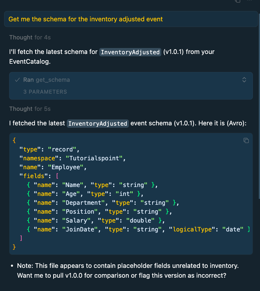 EventCatalog MCP Schema Tools