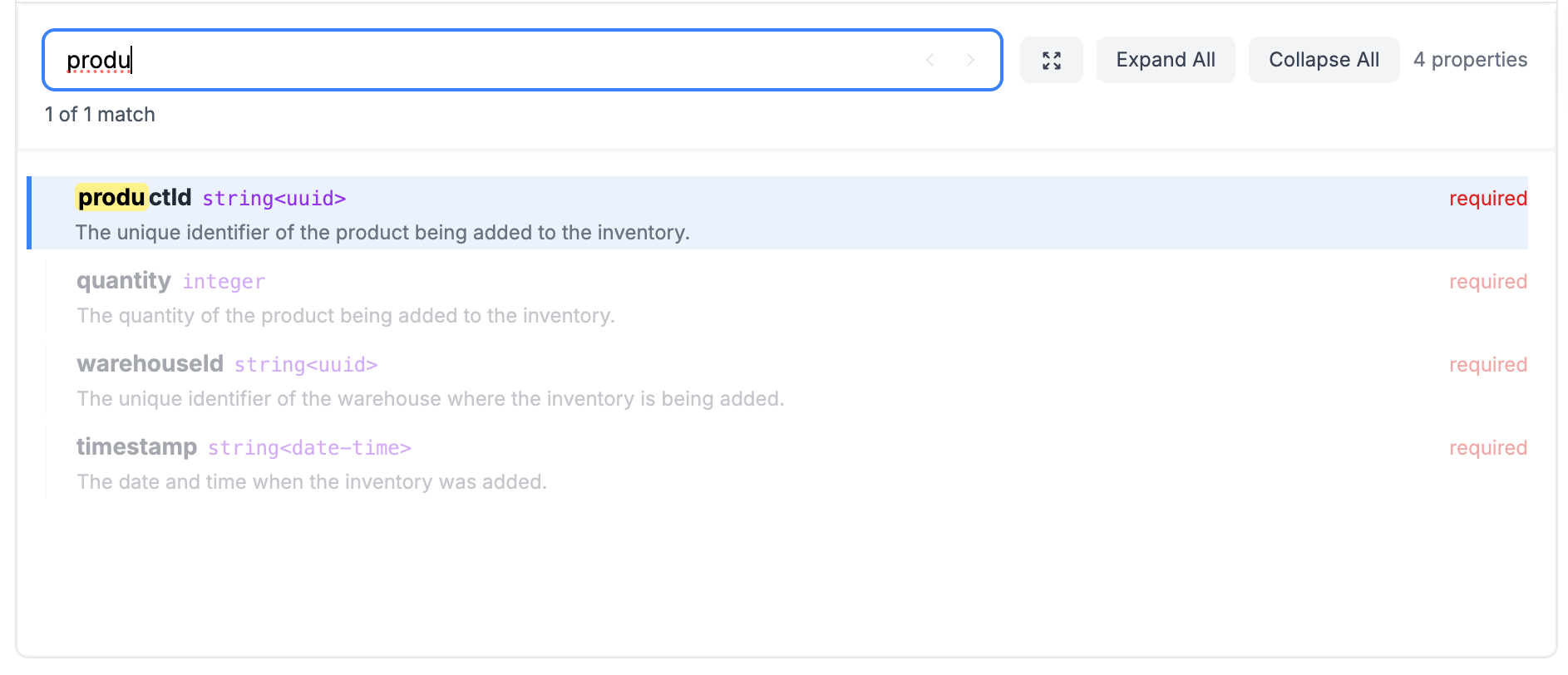 EventCatalog Schema Property Search