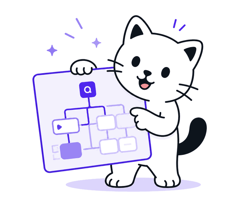 A friendly cat holding an architecture diagram